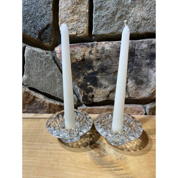 Pair of Vintage Glass Candle Holders. Clear. Round. Candle Sticks. Decor. - Picture 1 of 7